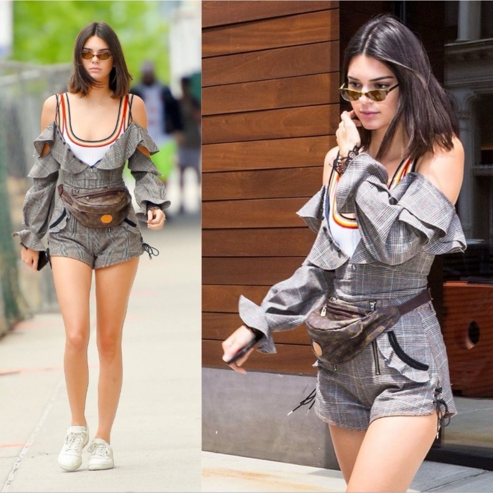 Self Portrait Kendall Jenner Plaid Check Double Zip Lace Up Shorts Size‎ 2